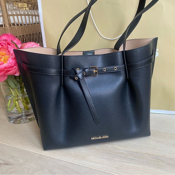 Michael Kors Large Emilia tote bag purse black pebble leather - Picture 11 of 15